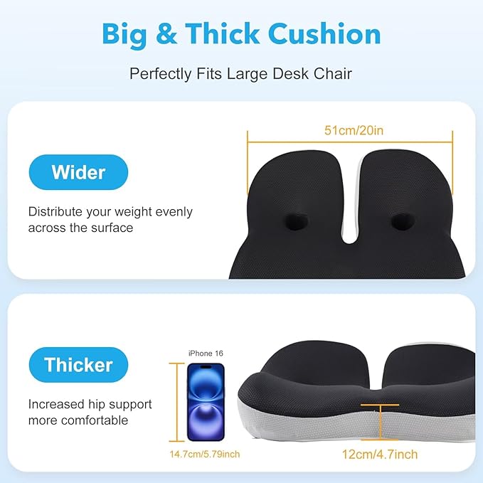 Seat Cushion, Office Chair Memory Cushion, Ergonomic Design, Relieve Sciatica - Image 6