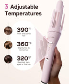 3 in 1 Automatic Curling Iron with Interchangeable 1'' Barrel, Hair Crimper, Straightening Brush, Rotating Ceramic Curling Iron with 3 Temp, 2-Way Rotation, 10S Fast Heating, Dual Voltage