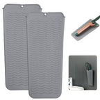 2 Heat Resistant Silicone Mat with Hanging Hole, Straightener Heat Resistant Travel Mat & Pouch for Curling Iron, Flat Iron and Other Hot Hair Styling Tools, 11 x 5 in, Gray