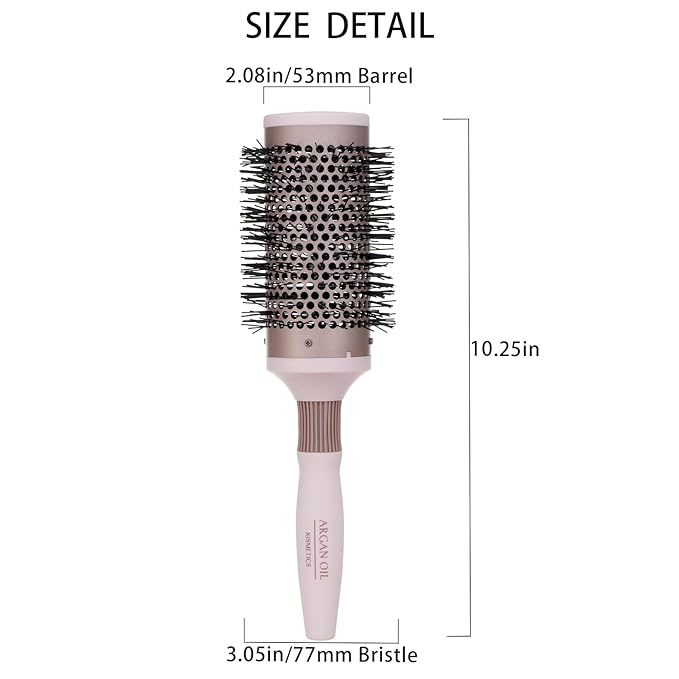 Fast Dry Round Brush with Ceramic Ion Thermal Barrel and Nylon Bristles,Argan oil Round Hair Brush for Blow Drying,Styling,Curling,Straightening, for All Hair Types-53mm