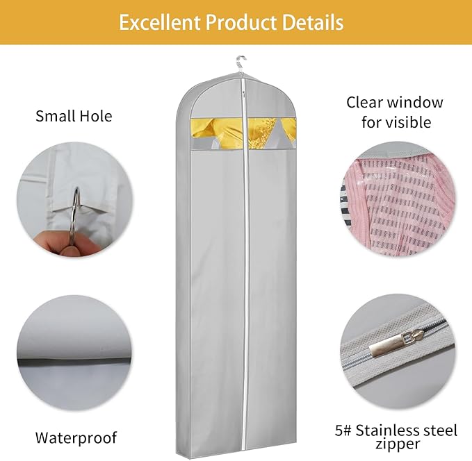 65" Dress Bags for Gowns Long, Dress Garment Bags for Hanging Clothes, Dress - Image 3
