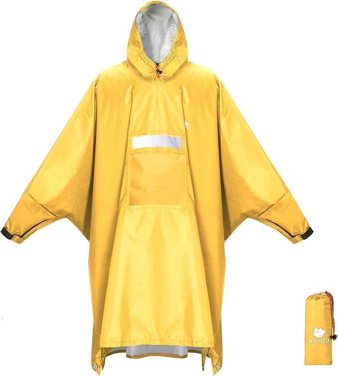 ANYOO Hooded Rain Poncho for Adults Waterproof Lightweight Rain Coat for Men by Anyoo