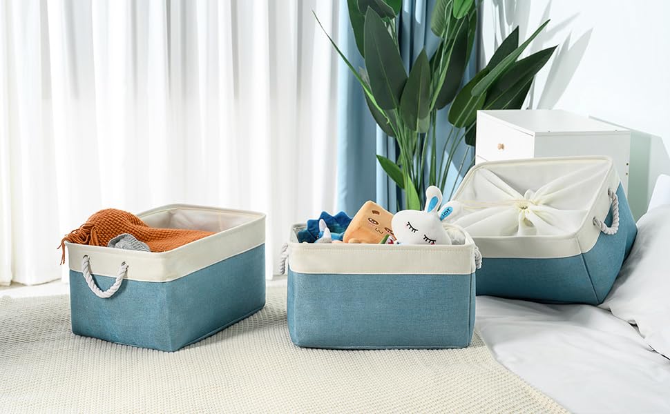 Storage Baskets for Organizing (White And Green / 3PCS/X Large -17.7Lx13.8Wx9.8H)