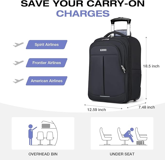 Rolling Backpack for Adults, 17 Inch Waterproof Underseat Carry On Luggage - Image 3