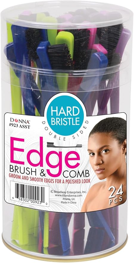 DONNA Edge Brush & Comb — Double-Sided Edge Styler with Firm Bristles & Fine-Tooth Comb — Smooths Baby Hairs, Lays Edges & Tames Flyaways — Works with Edge Gel, Wigs & Braids — 24pcs Assorted Colors