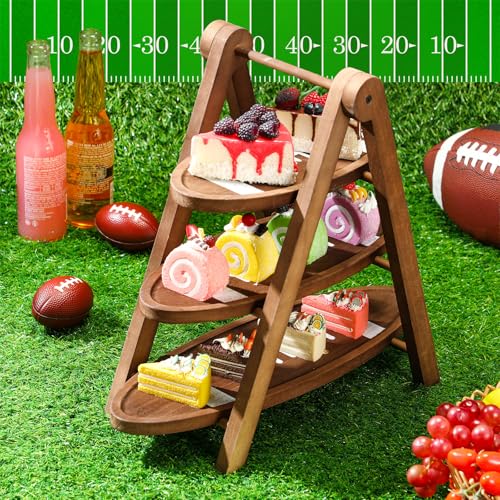 3 Tier Football Serving Tray with 15" Collapsible Ladder Stand (Football)