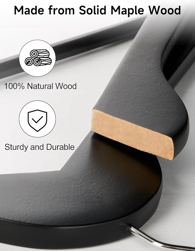 StorageWorks Black Wooden Hangers, 30 Pack Wood Hanger - Image 6