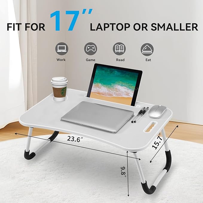 BUYIFY Folding Lap Desk, 23 Inch Portable Wood Grey Laptop Bed Desk Lap Desk - Image 5