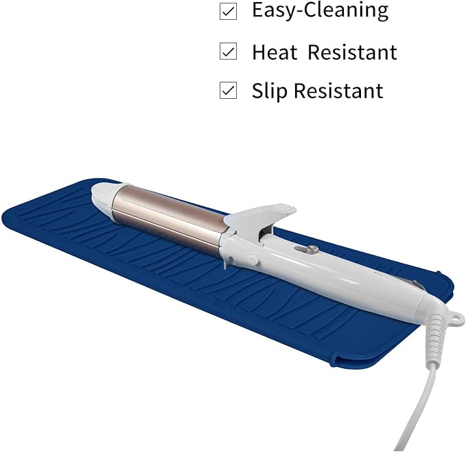 Silicone Heat Resistant Travel Mat Pouch for Hair Styling Tools (Navy Blue, 1 Pack)