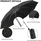 Compact Inverted Travel Umbrella, Automatic Open Close, 9-Rib 46 Inch Windproof - Image 2
