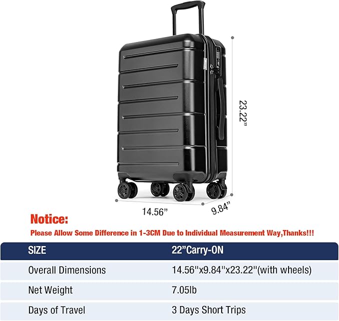 KYME Hardside Carry On Luggage 22x14x9 Airline Approved - Image 7