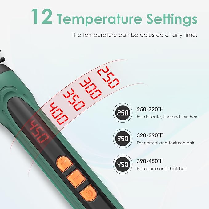Mini Thermal Round Brush, 1/2 Inch Barrel Volume Heat Styling Brush for Men and Women Short Thin Curly Straight Hair, Heated Curling Iron,12 Temperature Setting (1.1 Inch with Bristles)