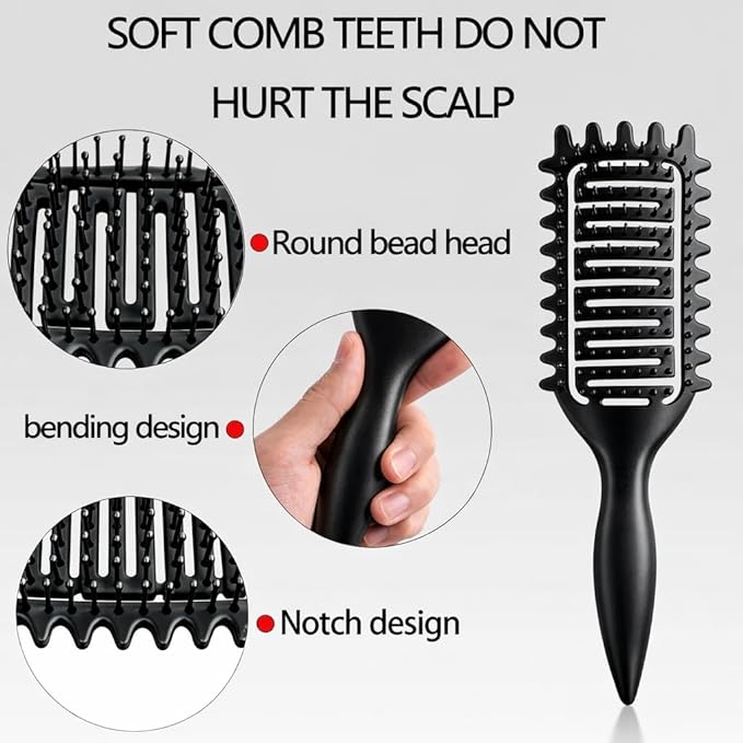 Curl Defining Brush,2024 Curly Hair Brush,Vented Hair Brush for Detangling, Shaping and Defining Curls For Women and Men Less Pulling (Solid black)