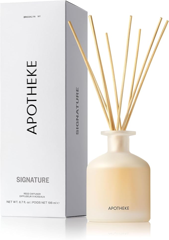 Apotheke Luxury Scented Reed Diffuser for Home, White Vetiver - 6.7 Fl Oz Essential Oil Aromatherapy - 10 Rattan Scent Sticks Room Diffuser - Long-Lasting Fragrance for Bedroom, Home, Bathroom