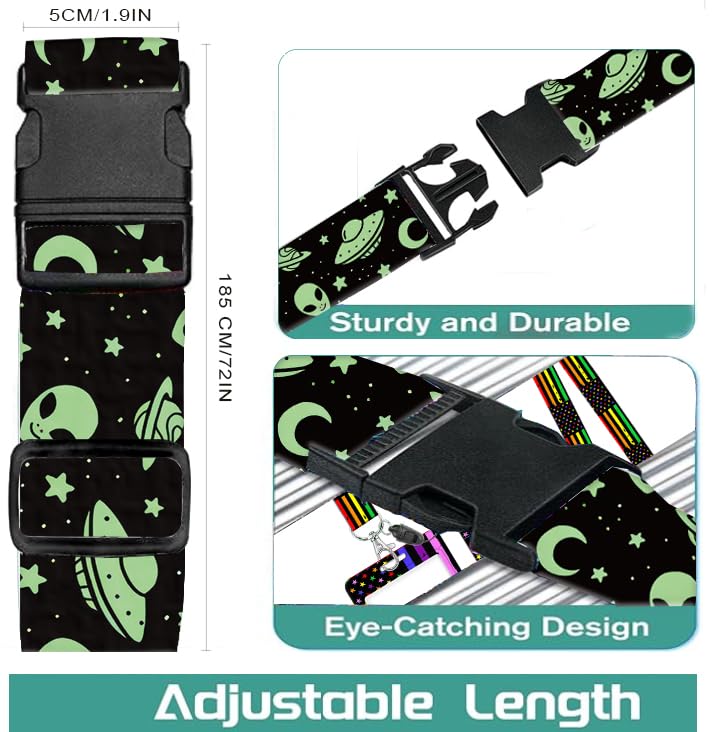 Luggage Straps for Suitcases Travel Belt Accessories (Cute Green Aliens)