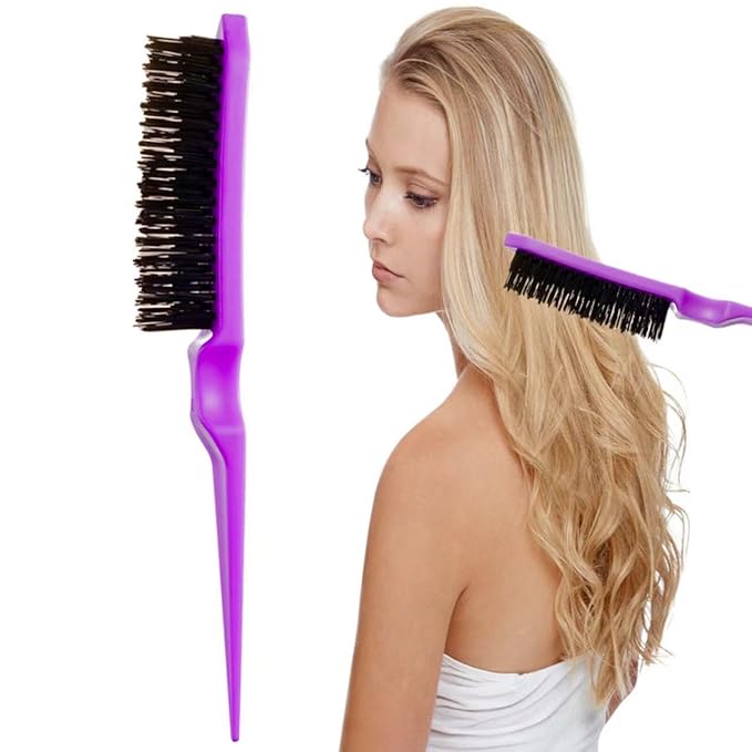 8Pcs Hair Brushes Set with 4Pcs Topsy Hair Tail Tools 1Pcs Bristle Teasing Hair Brush 1Pcs Edge Control Brush 2Pcs Metal Pin Rat Tail Combs for Woman Girl Hair Styling,Edge&Back Brushing purple