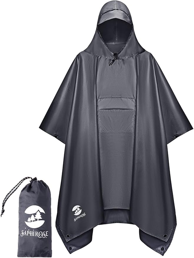 SaphiRose Extra Thick Hooded Rain Poncho Double Layer Waterproof Raincoat Jacket by SaphiRose