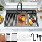 33 Inch Black Waterfall Kitchen Sink Workstation -Bokaiya 33x19 Drop In Kitchen by Bokaiya