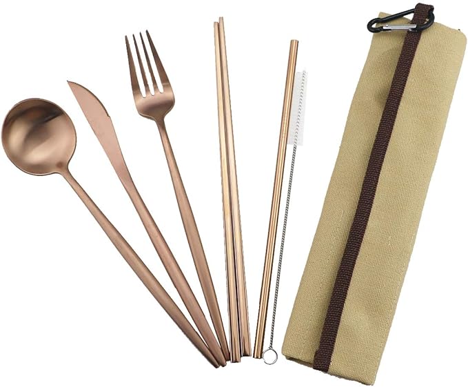 Gugrida Reusable Travel Utensils, 7 Piece Portable 304 Stainless Steel - Image 2