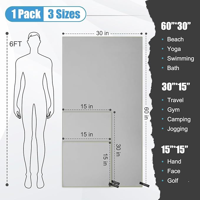 Quick Dry Travel Towel, 3 Sizes 1 Pack Camping Microfiber Towel, Lightweight - Image 2