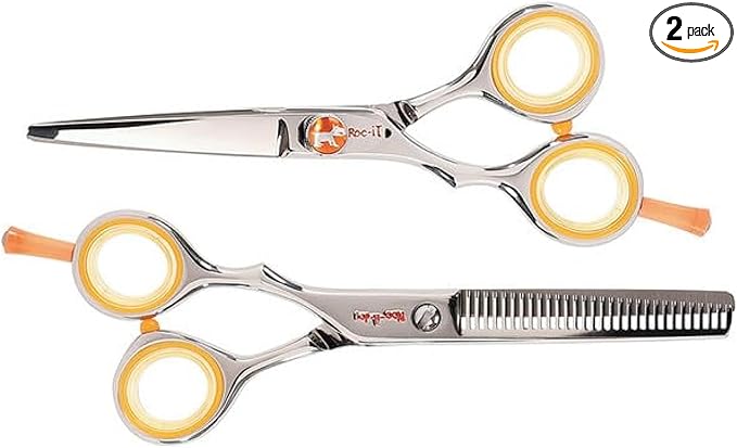 Cricket Centrix Roc-It Dog Professional Stylist 5” Hair Cutting Shears and RTL-30 Thinning Hair Cutting Scissors Duo Set, Salon Barber Supplies for Women and Men Haircut, Lefty
