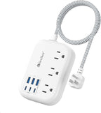 Short Extension Cord 2 Foot- 6 USB Travel Power Strip by Beeiker