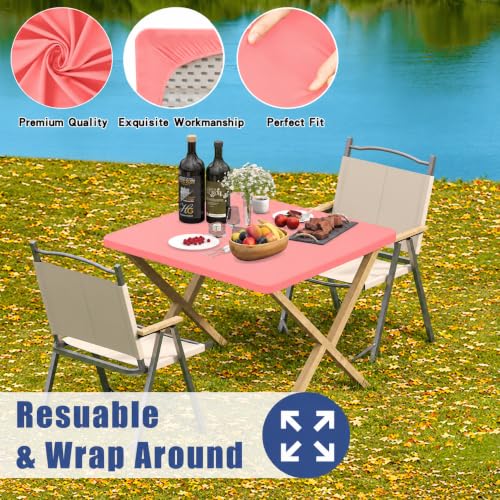 2 Pack Square Spandex Fitted Table Cloth (Coral Red / 34" x 34" (Square))
