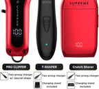 Supreme Trimmer 3-in-1 Barber Bundle | Pro Clipper, DLC T-Shaper Trimmer & Crunch Foil Shaver | Professional Beard Trimmer Men’s Hair Clipper Kit | Red
