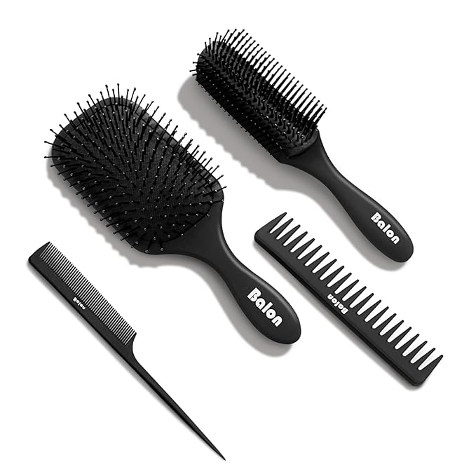 Balon Hair Brush for Women and Men, 4Pcs Paddle Brush Detangling Brush Hair Comb Set for Long Thick Thin Curly Hair, Hairbrush Great On Wet or Dry, No More Tangle