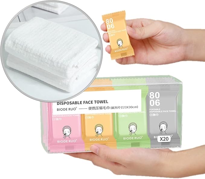 Premium Compressed Towels, Pure Cotton Portable Washcloth by QUALIALL