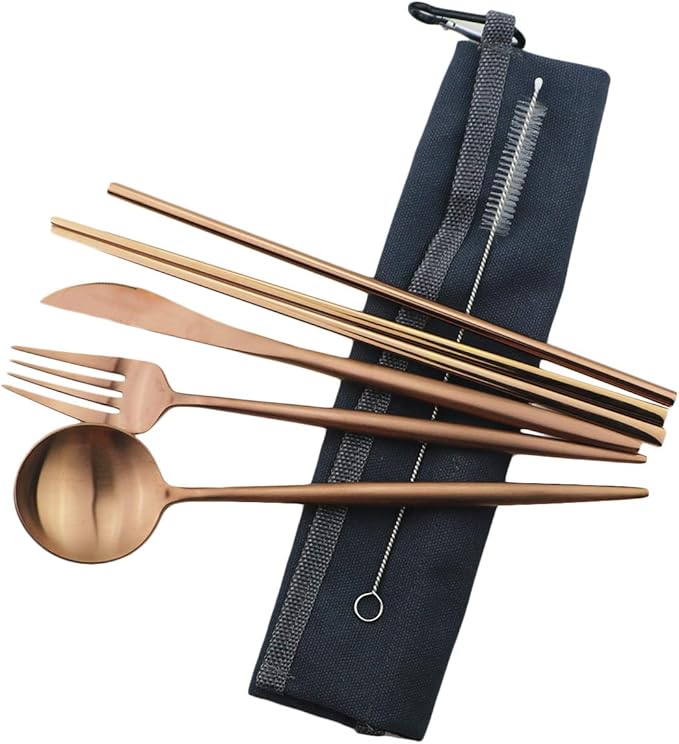 Gugrida Reusable Travel Utensils, 7 Piece Portable 304 Stainless Steel by Gugrida