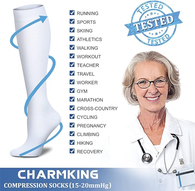 CHARMKING Compression Socks for Women & Men Circulation 15-20 mmHg is Best - Image 4
