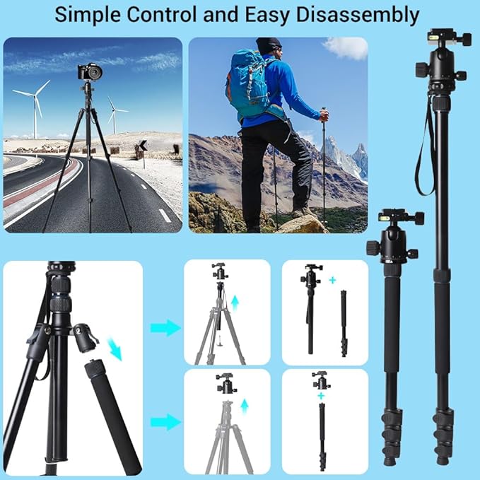 71" Camera Lightweight Foldable Aluminum Tripod & Monopod - Image 7