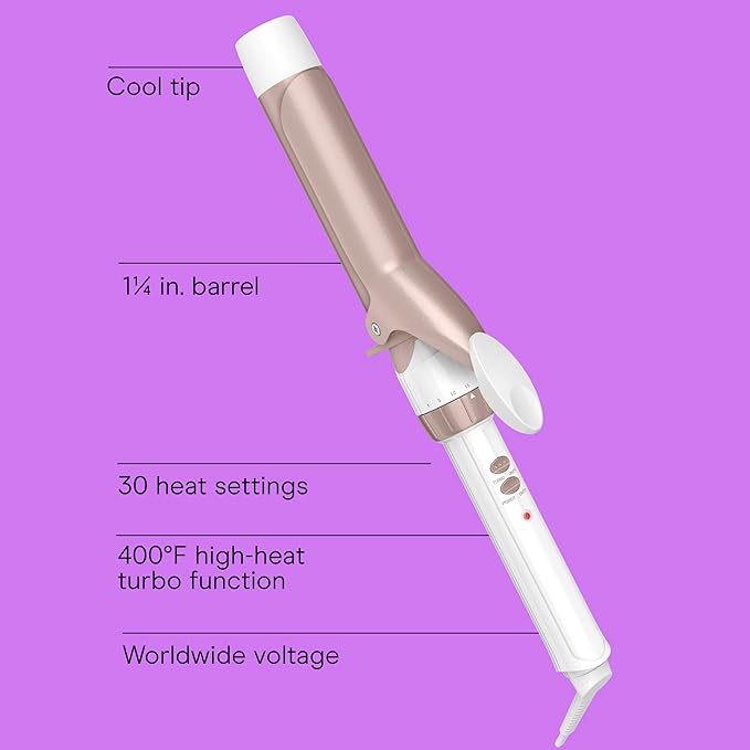 Conair Double Ceramic 1 ¼-Inch Curling Iron, 1 ¼-Inch Barrel Creates Loose Curls, Hair Curler for Use on Medium & Long Hair, White/Rose Gold
