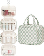 Narwey Hanging Toiletry Bag for Women Travel Checkered Makeup Bag Organizer - Image 2
