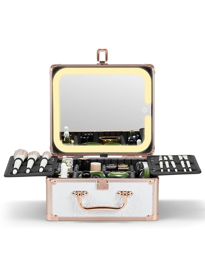 Qislee Makeup Box with A Detachable Lighted Mirror, Waterproof Travel Train Case by Qislee