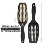 Curved Vented for Blow Drying - Boar Bristle Brush (Medium) with Comfortable Handle - Soft Bristle Brush for Thick and Fine Hair - Natural Boar Bristles for Women, Men & Kids - Grey