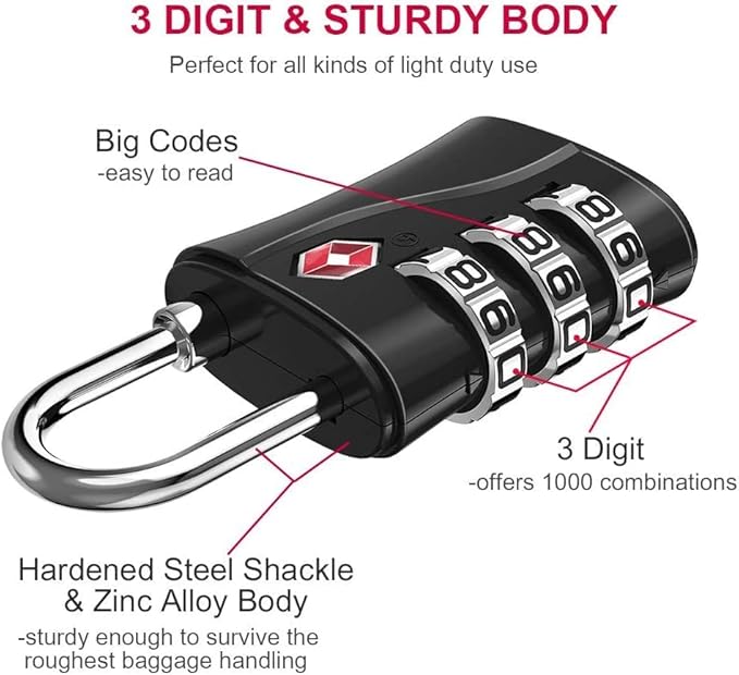 ZHEGE TSA Approved Locks, Luggage Locks, 3 Dial TSA Lock - Image 3
