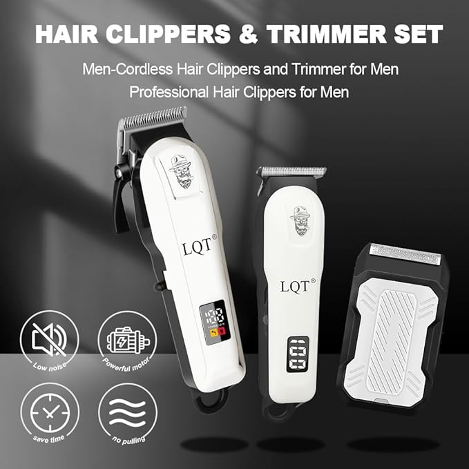 Hair Clippers for Men, Professional Barber Clippers and Trimmer Set, Mens Cordless Clipper, 3 pcs setHair Cutting Kit for Men