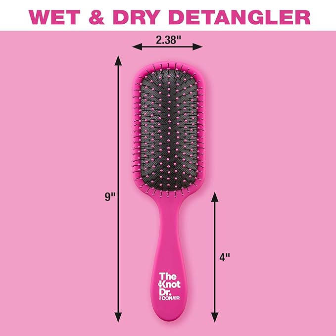 The Knot Dr. hair brush by Conair - Detangling hair brush - Removes Knots and Tangles in wet or dry Hair - hair brushes for women - Pink