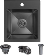 13 x 15 inch Drop in Bar Sink Black, Small Topmount Kitchen Sink Single Bowl 18 - Image 8