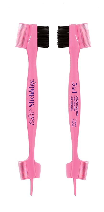 Esha Girl Professional Slick N Slay 5-IN-1 Edge Brush - PACK OF 12 – Gentle Hair Brush Styling Tool, Double Sided Hair Brush, Pintail, Spatula, Wide & Narrow Fine Toothed Combs