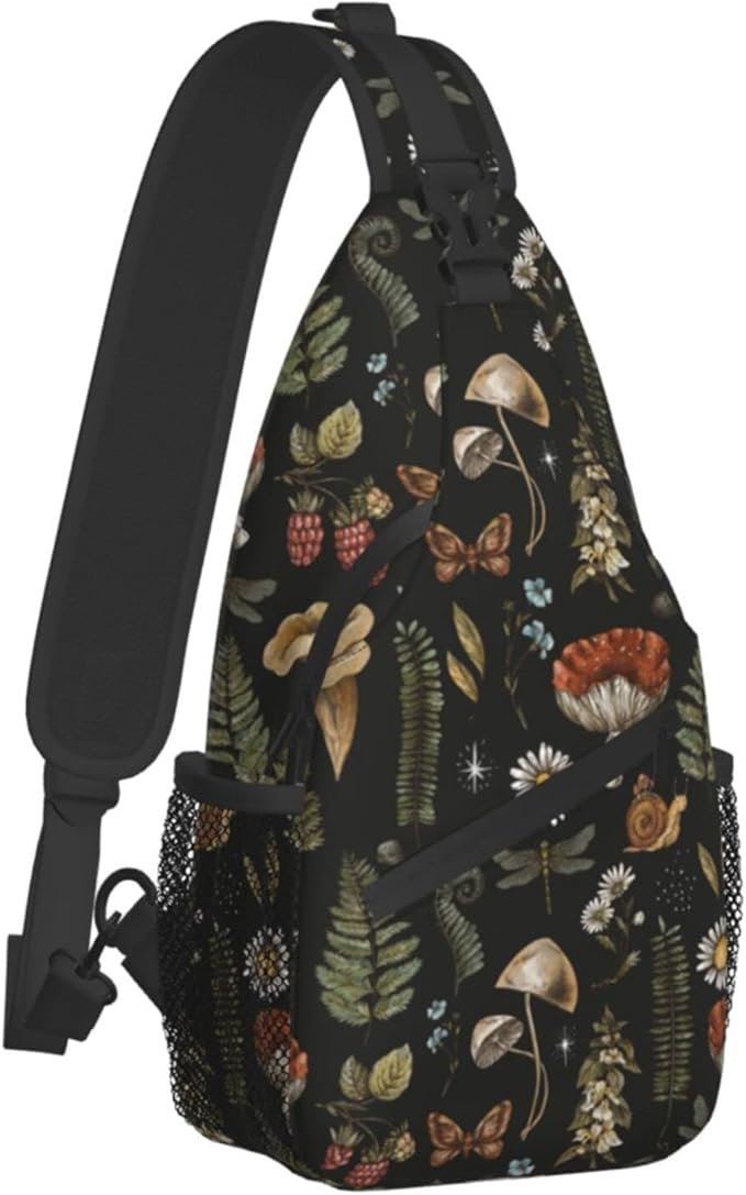SUPLUCHOM Sling Bag Vintage Mushroom Leaf Forest Hiking Daypack Crossbody - Image 2