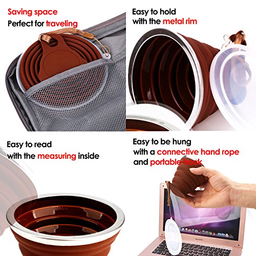 Silicone Collapsible Travel Cup (4 Pack-Orange-Blue-Coffee-Purple)