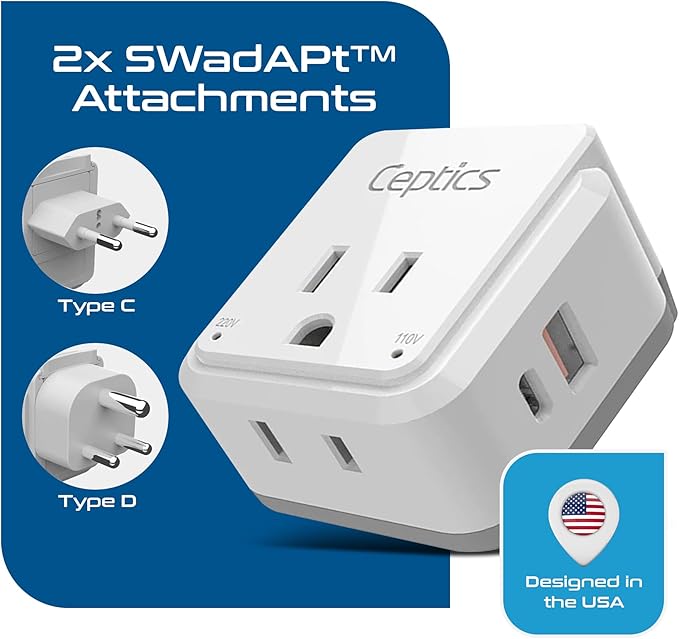 Ceptics India, Maldives Power Plug Adapter Travel Set, 20W PD & QC, Safe Dual - Image 4