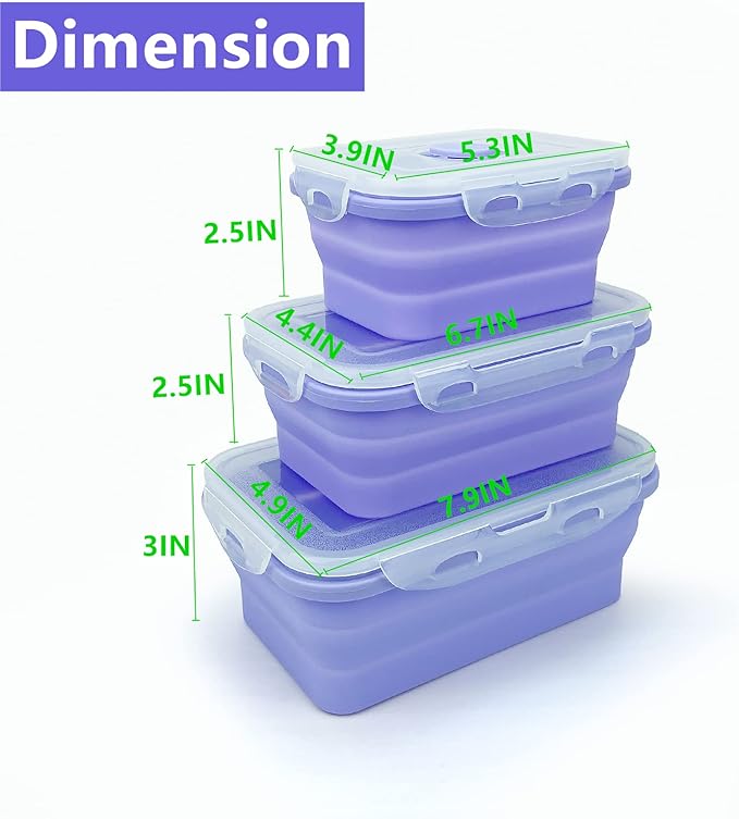 Purple Collapsible Meal Prep Containers Camping Bowls Silicone Bento Box - Image 4