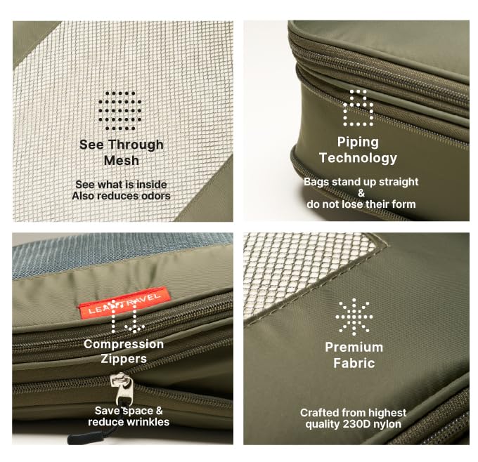Premium Compression Packing Cubes for Travel (Olive Green / 6 pack)
