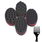 Set of 4 Big Holes Hair Brush Sponge Twist Wave Barber Tool For Dreads Afro Locs Twist Curl Black