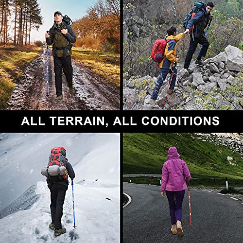 Lightweight Collapsible Trekking Poles Folding Hiking Sticks (Red 95-110cm)