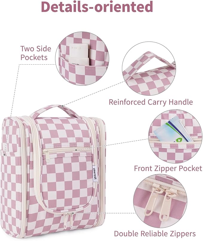 Narwey Small Checkered Hanging Travel Toiletry Bag - Image 7